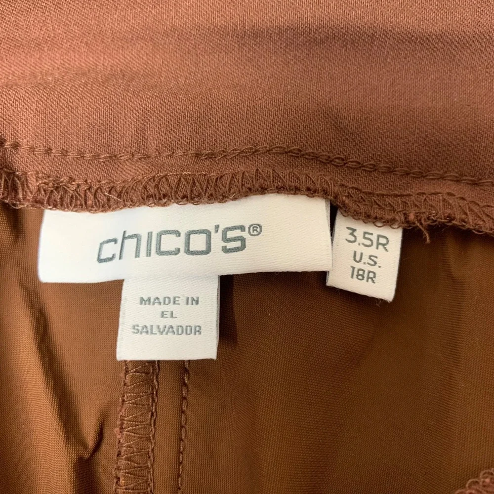 Chico's Pull On Trousers Womens 18R 3.5R Brown Straight Leg Stretch Excellent